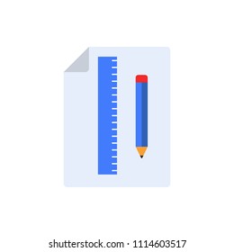 pencil, ruler and paper colored icon on white background