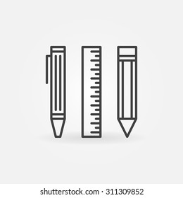 Pencil, ruler and pen icon - vector thin line measurement symbol or logo