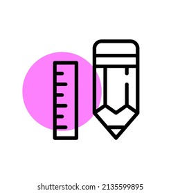 Pencil and ruler. Pixel perfect, editable stroke fun color