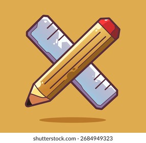 Pencil and Ruler, Premium Vector art, Cartoon Style, Colors can be adjusted to suit your design project needs.
