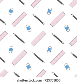pencil ruler and rubber cartoon seamless pattern