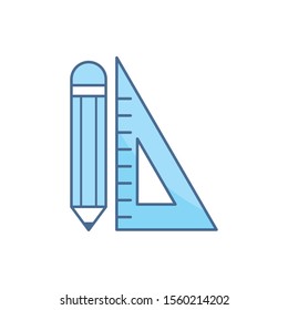 pencil ruler school education learning line and fill vector illustration