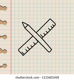 pencil and ruler sketch icon. Element of education icon for mobile concept and web apps. Outline pencil and ruler sketch icon can be used for web and mobile on school notebook