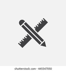 pencil and ruler solid icon, design vector illustration, pictogram isolated on white