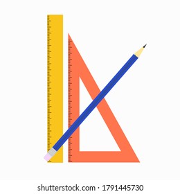 lápiz y regla, regla triangular, prepararse para la escuela, gráficos vectoriales