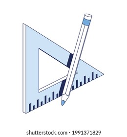 Pencil ruler. Vector 3d line isometric, color web icons, new flat style. Creative design idea and elements for infographics.