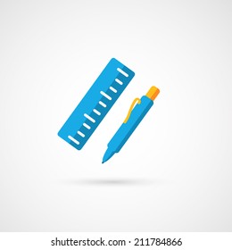 Pencil with ruler. Vector icon.