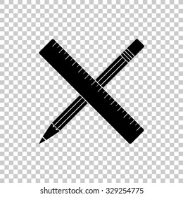 pencil with ruler vector icon - black illustration