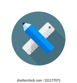 Pencil and ruler. Vector icon. Blue