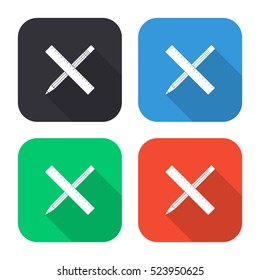 Pencil with ruler vector icon - colored illustration (gray blue green red) with  long shadow