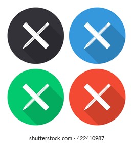 pencil with ruler vector icon - colored(gray, blue, green, red) round buttons with long shadow