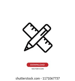 Pencil and ruler vector icon. Graphic design symbol
