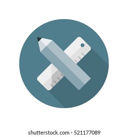 Pencil and ruler. Vector icon. Grey