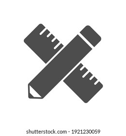 pencil and ruler vector icon isolated on white. pencil and ruler silhouette icon sign for web, mobile apps, ui design and print