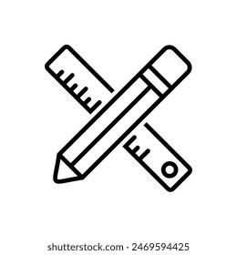 Pencil and ruler vector icon isolated on white background.