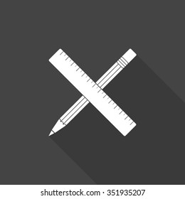 pencil with ruler vector icon with long shadow