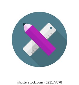 Pencil and ruler. Vector icon. Purple