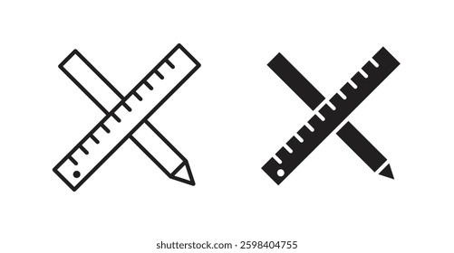 Pencil and ruler vector icon set in black color.