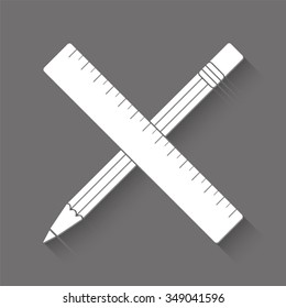 pencil with ruler vector icon with shadow