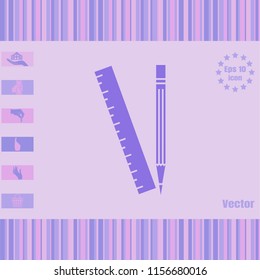 Pencil and ruler vector icon.Flat design style