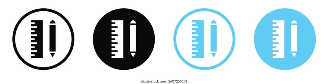 Pencil and ruler vector icons in black and blue colors