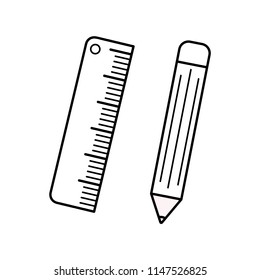 Pencil and ruler vector illustration in flat style.