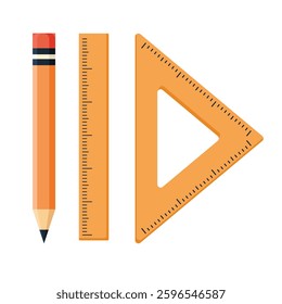 Pencil and Ruler Vector, Stationery Illustration, Education Clipart in white background