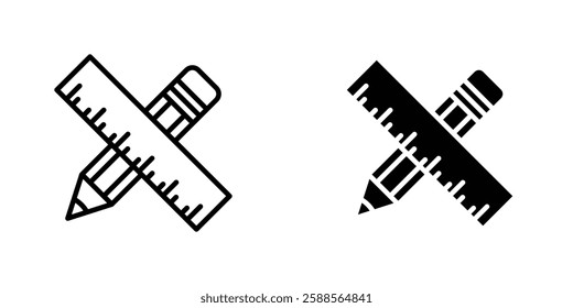 Pencil and ruler vectors icons set in filled and strokes on white background