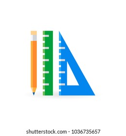 Pencil with Rulers flat icon or design element 