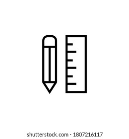 Pencil & Ruller Icon  in black line style icon, style isolated on white background