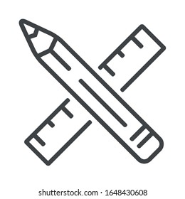 Pencil and ruller line icon on white background