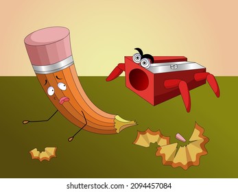 Pencil running away from sharpener
