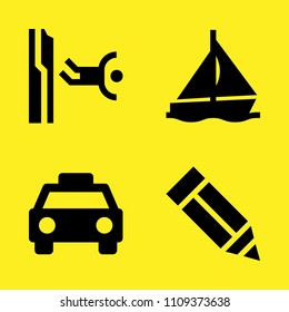 pencil, sailboat, taxi and base jumping vector icon set. Sample icons set for web and graphic design