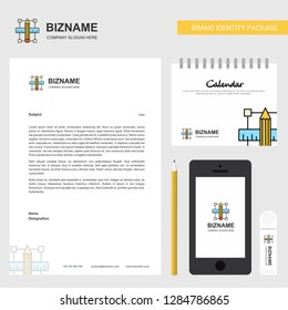 Pencil scale Business Letterhead, Calendar 2019 and Mobile app design vector template