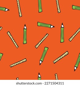 PENCIL AND SCALE DOODLE SEAMLESS PATTERN ALL OVER PRINT VECTOR