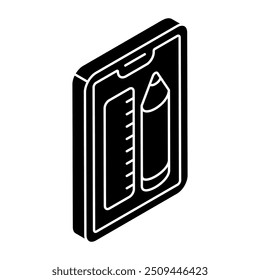 Pencil with scale inside mobile, icon of mobile stationery 