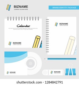 Pencil and scale Logo, Calendar Template, CD Cover, Diary and USB Brand Stationary Package Design Vector Template