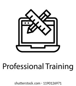 Pencil and scale on laptop screen, icon concept of graphic designing