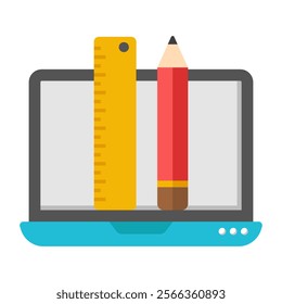 Pencil with scale on webpage, icon of online stationery