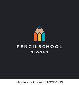 Icono de logotipo de escuela de lápiz plantilla de diseño plano 