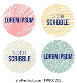 Pencil Scribble Circles. Set of color vector abstract hand-drawn background great for logo design.