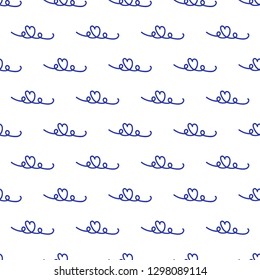Pencil scribble hearts sketch vector seamless pattern. Blue Hand drawn doodle heart lines on white background.