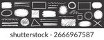 Pencil scribble vector frame set. Hand drawn pencil texture scribble stroke rectangle, circle frame and underline. Grunge sketch marker cloud bubble on blackboard. Vector illustration