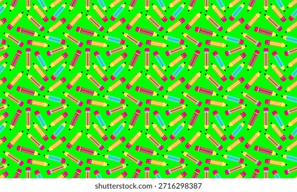 Lápiz sin patrón de fondo. Patrón de lápices de colores sobre fondo verde. Patrón sin fisuras con lápices de colores. Icono de lápiz colorido. 