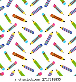 Lápiz sin patrón de fondo. Patrón de lápices de colores sobre fondo blanco. Patrón sin fisuras con lápices de colores. Icono de lápiz colorido.