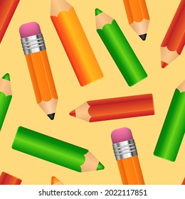 Pencil seamless pattern. Background from multi-colored pencils. 3d vector pattern.