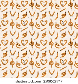 Pencil seamless pattern vector illustration. Back to school, education concept. Fun curved, twisted, knotted pencils background.