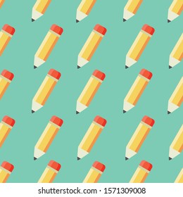 Pencil seamless pattern vector on green background. Art supply