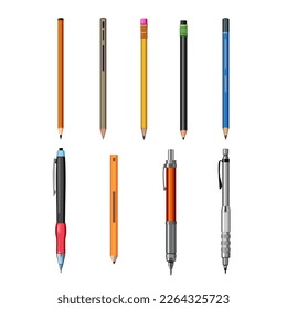 pencil set cartoon. art drawing, school draw, equipment office, education tool, write pencil vector illustration