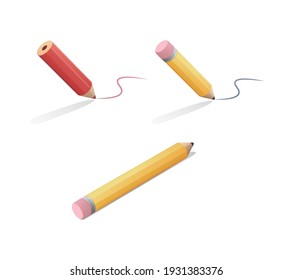 Pencil set. Colored isometric vector illustration. Isolated on white background.